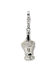 Sterling Silver 3-D CZ Champagne in Ice Bucket w/Lobster Clasp Charm