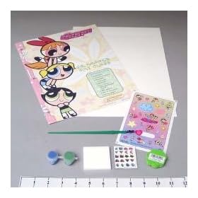 POWERPUFF GIRLS CARTOON NETWORK MS. KEANE'S ART CLASS ACTIVITY STAMP AND PAINT CRAFT KIT / Create and Decorate a Personalized Room Door Hanger Sign, Make Flower Stamp Art, Make and Design a Potato Stamp, and more!