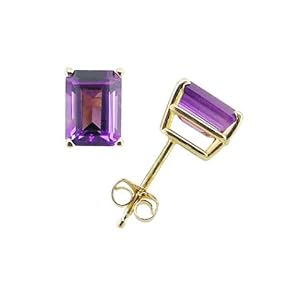 14k Yellow Gold Four Prong 7x5mm Octagon Amethyst Stud Earrings by