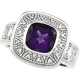 14K White Gold Genuine Amethyst & Diamond Ring Size 6