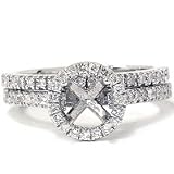 .50ct Pave Halo Diamond Engagement Wedding Ring 14K Pave Set Semi Mount Setting