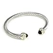 14k Gold and White Gold Rhodium Bonded Twisted Cable Cuff Cable Bangle with CZ Accents in Tutone