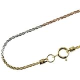 18k Tri-Color White, Yellow & Rose Gold 1.1-1.3mm Wheat-Cut Stardust Chain - Dahlia Classic Collection