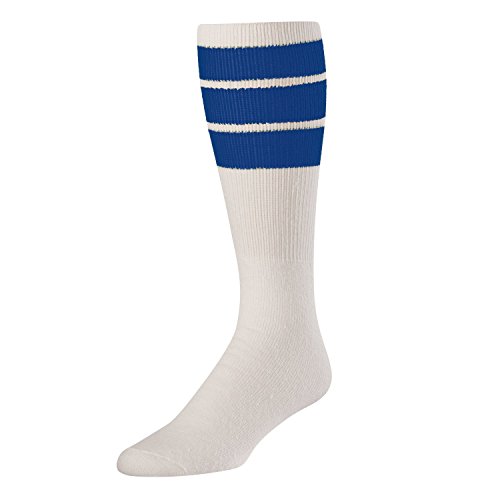 TCK Retro 3 Stripe Tube Socks (White/Royal, Medium)