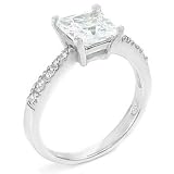 Sterling Silver CZ Engagement Ring with Princess-Cut Center Stone and Side Stones