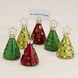 Pack of 6 Christmas Brights Festive Glass Holiday Tree Place Card Holders 2.75