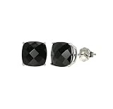 Sterling Silver Black Onyx Checkerboard Cushion Stud Earrings (6mm)