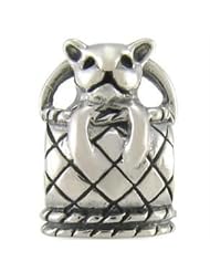 Authentic OHM Kitty Cat in Basket 925 Sterling Silver Bead fits European Charm Bracelet