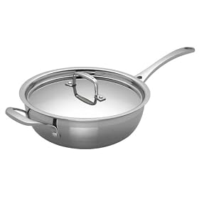 Le Creuset 3-Ply Stainless Steel Chef's Pan with Lid Non-Stick, 24 cm