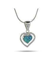 Sterling Silver and Opal Double Heart Pendant