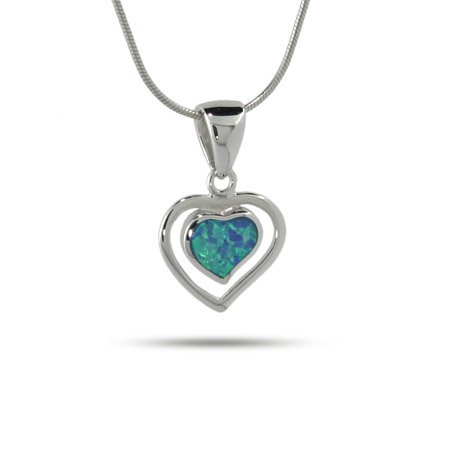 31XQEh2gCrL Sterling Silver and Opal Double Heart Pendant