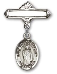 Sterling Silver Baby Badge with St. Thomas A Becket Charm and Polished Badge Pin