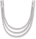 3 Strand Graduated CZ Bib Necklace Rhodium over Sterling Silver 15 in