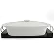 Imperial 4 Quart White Rectangular Casserole With Wood Tray