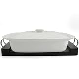 Imperial 4 Quart White Rectangular Casserole With Wood Tray