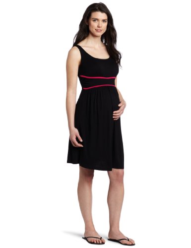 Three Seasons Maternity Women’s Sleeveless Solid Dress with Waist Piping, Black, Small