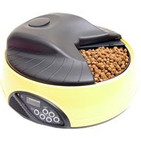 【クリックで詳細表示】自動給餌器 愛犬＆愛猫用 オートマチック ペット フィーダー 4食分 イエロー