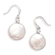 Cultured Freshwater Coin Pearl and Diamond 14K White Gold French Wire Earrings