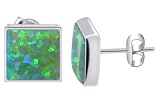 8 MM x 8 MM Square Created Green Opal Sterling Silver Stud Earrings
