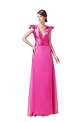 V-neck  Charmeuse/Chiffon Cap Sleeves Evening Dress  With Ruffles