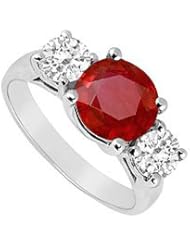 Three Stone Ruby and Diamond Ring 14K White Gold - 3.00 CT TGW