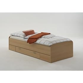 SLEEP Single Bed with Slat Base and Drawer (Mattress Not Included) in Beech Colour