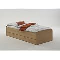 SLEEP Single Bed with Slat Base and Drawer (Mattress Not Included) in Beech Colour