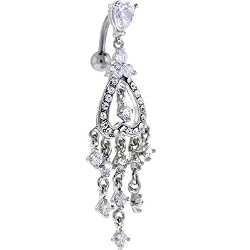 Reversed Cyrstal Cubic Zirconia Teardrop Chandelier Belly Ring