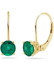 3.50 Cts of 8 mm AAA Round Russian Lab Created Emerald Stud Earrings in 14K Yellow Gold