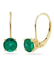 0.20 Cts of 3 mm AAA Round Russian Lab Created Emerald Stud Earrings in 14K Yellow Gold