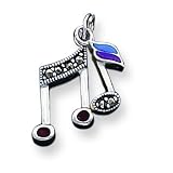 Sterling Silver Marcasite Music Notes Charm with 20 inch Sterling Silver Chain