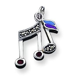 Buy Sterling Silver Marcasite Music Notes Charm with 20 inch Sterling Silver Chain made by A Great Jewelry Co. now!
