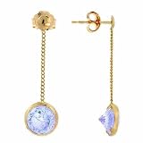 14K Gold Lavender cz Circle Chain Drop Earrings