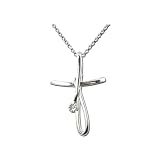 14K White Gold 0.01 ct. Diamond Cross Necklace -16''