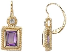 14K Yellow Gold Amethyst and Diamond Earrings