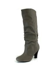 Shoes: Mid Knee High Slouchy Boot Round Toe Kitten Heel Shoes Grey PU, size 8.5 B(M) US
