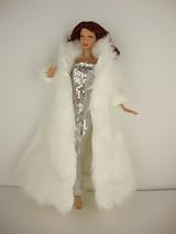 A White Floor Length Fur Coat and White Sequined Fitted Gown Made for the Barbie Doll