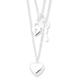 Sterling Silver Double Heart & Key Necklace - 18 Inch