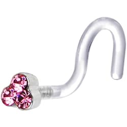 Bioplast Pink Trio Gem Nose Screw Ring