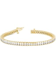 14KT Yellow Gold Contemporary Diamond Tennis Bracelet featuring 56 Channel Set Round Brilliant Cut Diamonds in a High Polished Setting. 5 5/8 CTW