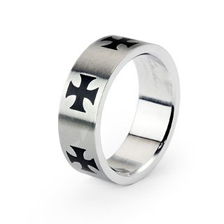 STR-0147 Stainless Steel Ring with Black Celtic Crosses 8mm Sz 9 Thru 13; Comes with Free Gift Box