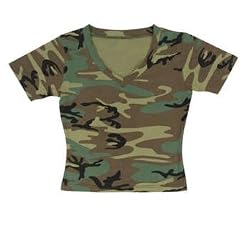 Womens Camouflage Shirts V-Neck Babydoll T-Shirt