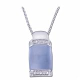 0.16 Ct.T.W. Round Brilliant Cut Diamonds, 10mm X 9.5mm Genuine Chalcedony, 14Kt. White Gold. Diamond and Chalcedony Fashion Necklace