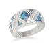 Diamond Patteren Synthetic Blue Opal and Cz Ring. Band Width Is 10mm Size Available 6,7,8,9