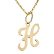 14K Yellow Gold Initial "H" Pendant with Solid Rope Chain - 18"