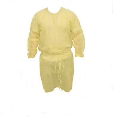 Verona Safety Disposable Yellow Polypropylene Isolation Gown, Velcro Neck, Waist Ties, Size: Universal, (Case of 50 Gowns)