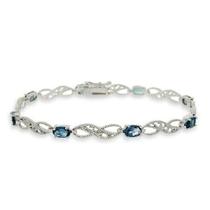 Sterling Silver 4.4ct London Blue Topaz & Diamond Accent Filigree Infinity Bracelet