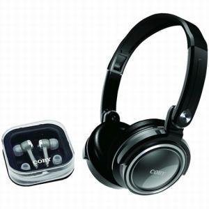 Coby Electronics CV215BLK Deep Bass Stereo Headphones and Earphones (Black)