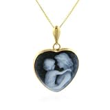 14K Framed Mother Holding Child Heart Pendant & Chain