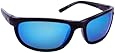 Sea Striker Outrigger Polarized Sunglasses with Black Frame,Blue Mirror and Grey Polarised Lens (Fits Medium to Large Faces)